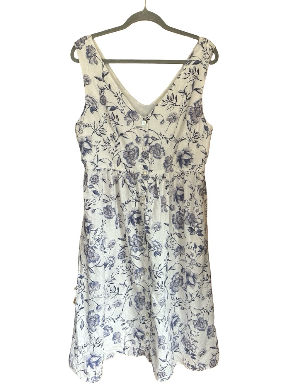 Cynthia Rowley 100% Linen Button Down Sleeveless Floral Midi Dress Sz 10